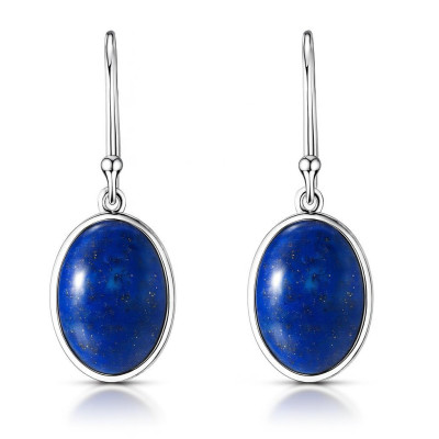 Boucles d'oreilles pendantes Argent et  Lapis Lazuli Ovale 16x12mm