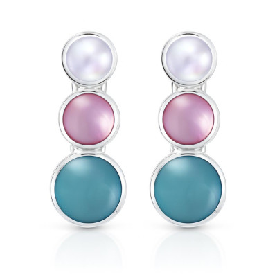 Boucles d'oreilles Pendantes Argent et Nacre multicolore