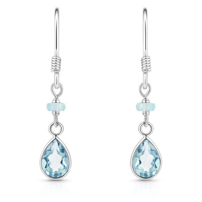Boucles d'oreilles pendantes Argent et Topaze Bleue traitée