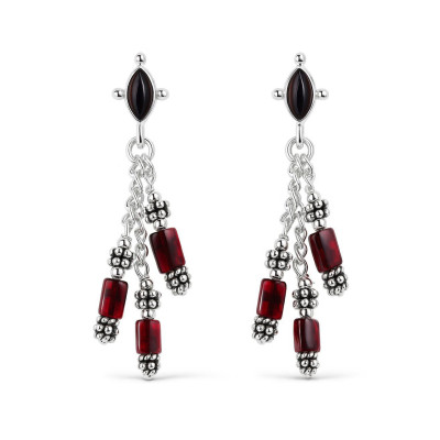 Boucles d'oreilles Pendantes Argent  Grenat (4.7cm)