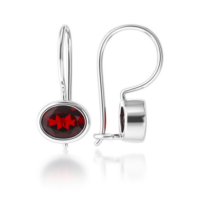 Boucles d'oreilles Pendantes Argent  Grenat Ovale 7x5mm