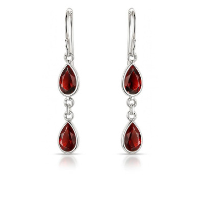 Boucles d'oreilles Pendantes Argent Grenat Poire