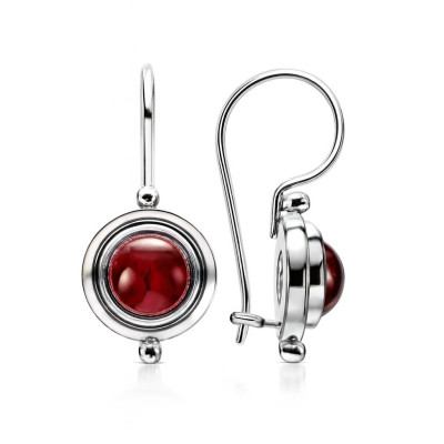Boucles d'oreilles Pendantes Argent Grenat Rond 7mm