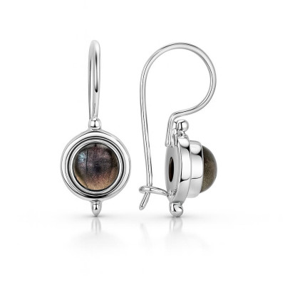 Boucles d'oreilles Pendantes Argent  Labradorite Ronde 7mm