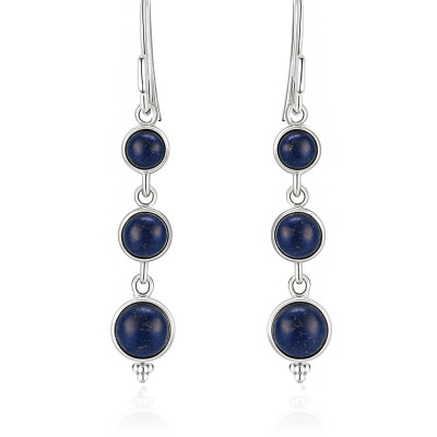 Boucles d'oreilles Pendantes Argent Lapis Lazuli Rond