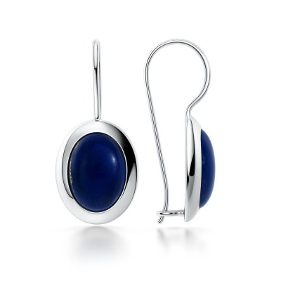Boucles d'oreilles Pendantes Argent Lapis Ovale 10x8mm