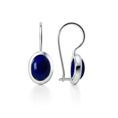 Boucles d'oreilles Pendantes Argent Lapis Ovale 7x5mm