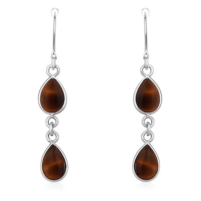 Boucles d oreilles Pendantes Argent Oeil de Tigre Poire