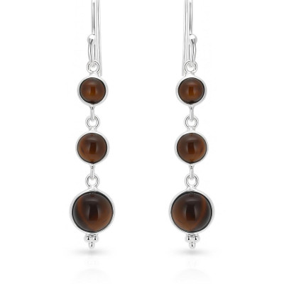 Boucles d oreilles Pendantes Argent Oeil de Tigre Rond