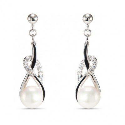 Boucles d'oreilles Pendantes Argent Perle de Culture et Oxyde de zirconium