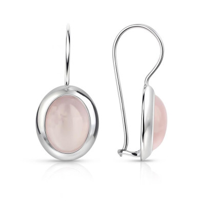 Boucles d'oreilles  Pendantes Argent Quartz Rose Ovale 10x8mm