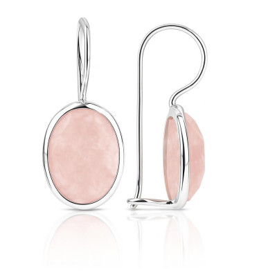 Boucles d'oreilles  Pendantes Argent Quartz Rose Ovale 13x10mm