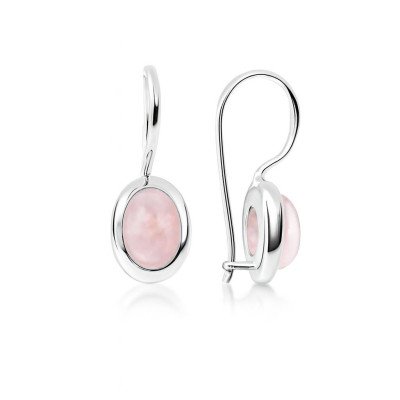 Boucles d'oreilles  Pendantes Argent Quartz Rose Ovale 7x5mm
