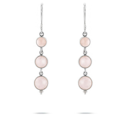 Boucles d'oreilles  Pendantes Argent Quartz Rose Rond