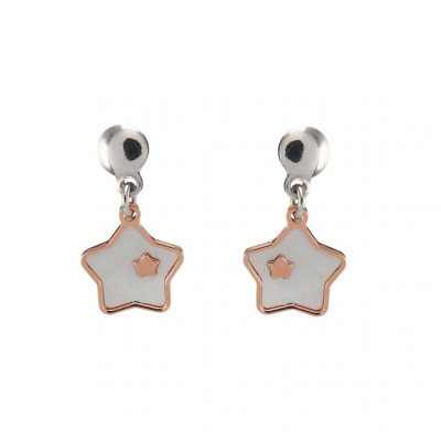 Boucles d'oreilles pendantes Argent Rhodié 2 tons étoile en nacre