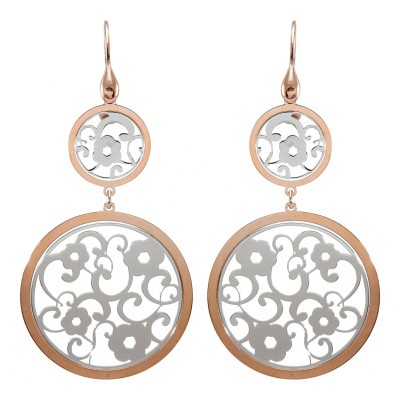 Boucles d'oreilles pendantes argent rhodié 2 tons  fleurs