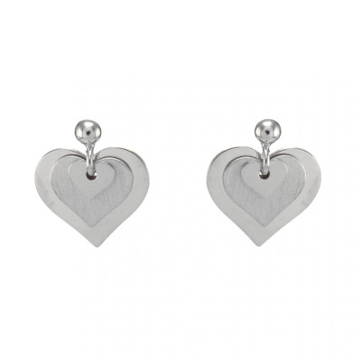 Boucles d'oreilles pendantes Argent Rhodié 3 coeurs superposés