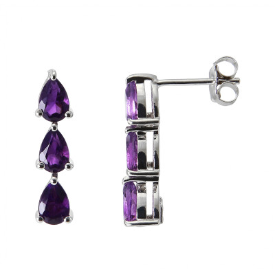 Boucles d'oreilles Pendantes Argent Rhodié Améthyste Poire