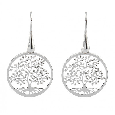 Boucles d'oreilles pendantes argent rhodié arbre de vie 20mm