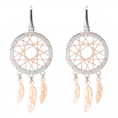 Boucles d'oreilles pendantes argent rhodié attrape rêve 2 tons