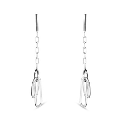 Boucles d'oreilles Pendantes Argent Rhodié Chaînette et Anneaux ovales