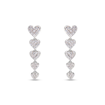 Boucles d'oreilles Pendantes Argent Rhodié Coeurs en chutte et oxydes de zirconium