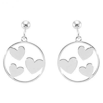Boucles d'oreilles pendantes argent rhodié coeurs