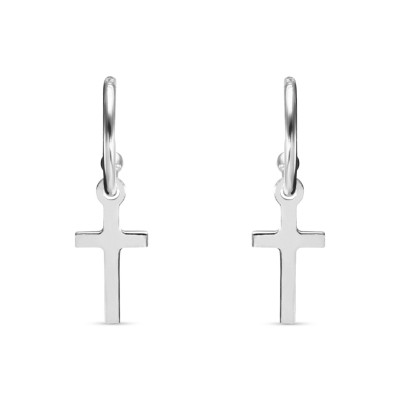 Boucles d'oreilles Pendantes Argent Rhodié Croix