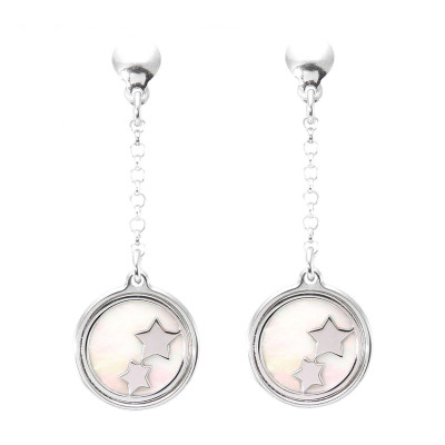 Boucles d'oreilles pendantes argent rhodié étoile et nacre