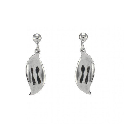 Boucles d'oreilles pendantes Argent Rhodié Feuille
