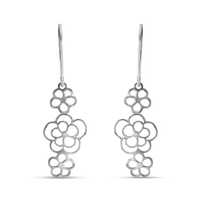 Boucles d'oreilles Pendantes Argent Rhodié Fleurs