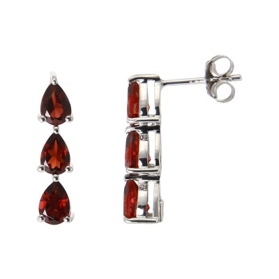 Boucles d'oreilles Pendantes Argent Rhodié Grenat Poire
