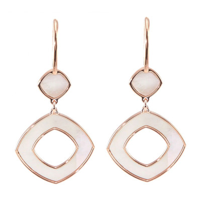 Boucles d'oreilles pendantes argent rhodié losange et nacre