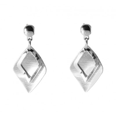 Boucles d'oreilles pendantes argent rhodié losanges