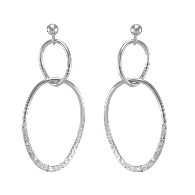 Boucles d'oreilles pendantes Argent Rhodié Ovale martelé