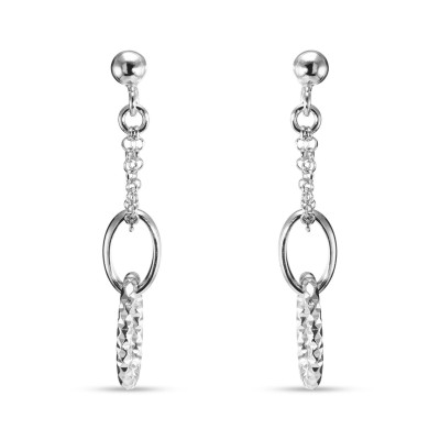 Boucles d'oreilles pendantes Argent Rhodié Ovale texturé et Chaînette