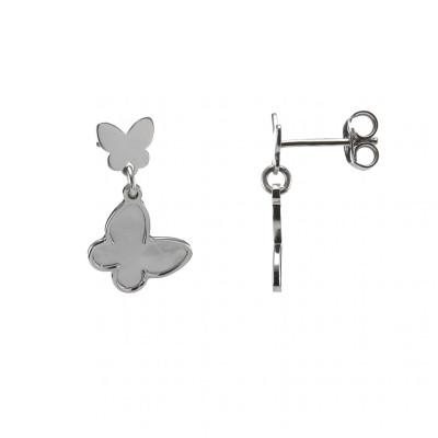 Boucles d'oreilles pendantes Argent Rhodié Papillon en nacre