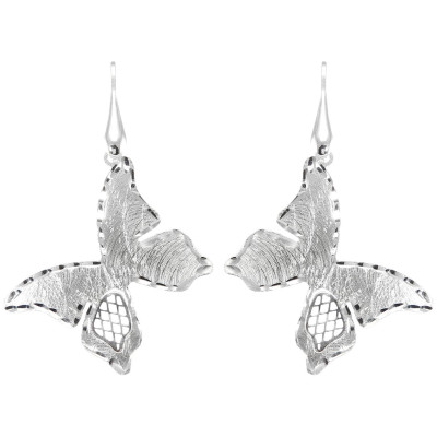 Boucles d'oreilles pendantes argent rhodié papillon