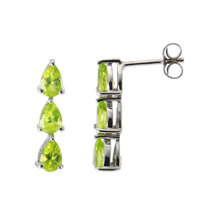 Boucles d'oreilles Pendantes Argent Rhodié Péridot Poire