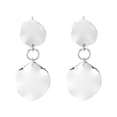 Boucles d'oreilles pendantes argent rhodié plaques ondulées
