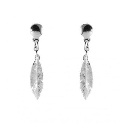 Boucles d'oreilles pendantes argent rhodié plume