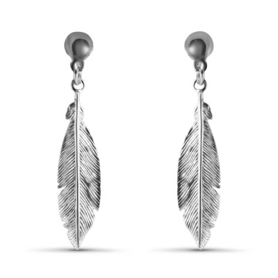 Boucles d'oreilles Pendantes Argent Rhodié Plume