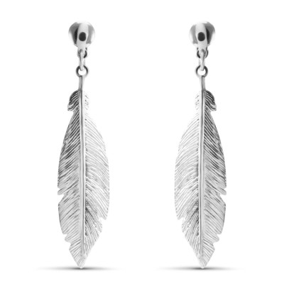Boucles d'oreilles Pendantes Argent Rhodié Plume