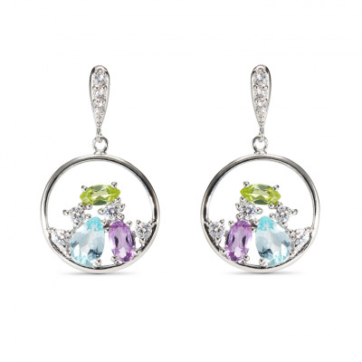 Boucles d'oreilles Pendantes Argent   Topaze, Améthyste, Péridot et Oxyde de zirconium