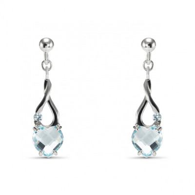 Boucles d'oreilles Pendantes Argent  Topaze bleue traitée Coeur