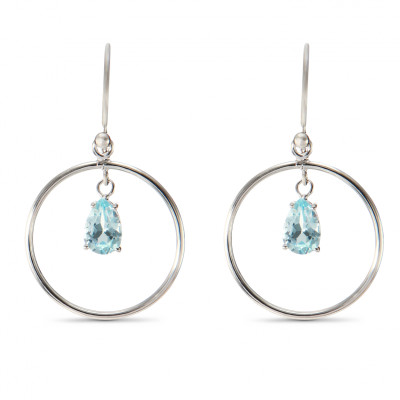 Boucles d'oreilles Pendantes Argent  Topaze bleue traitée Poire