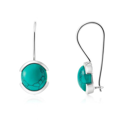 Boucles d'oreilles Pendantes Argent Turquoise reconstituée   Ronde 10mm