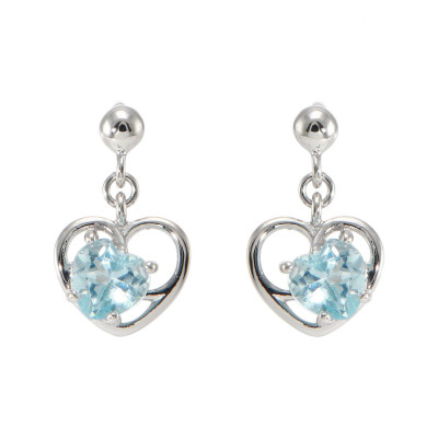 Boucles d'oreilles Pendantes Coeur en Argent 925 Rhodié et Topaze bleue traitée