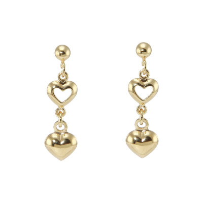 Boucles d'oreilles Pendantes Coeurs  en Or Jaune 375