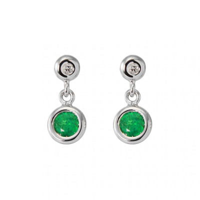 Boucles d'oreilles pendantes Emeraude et Diamant
